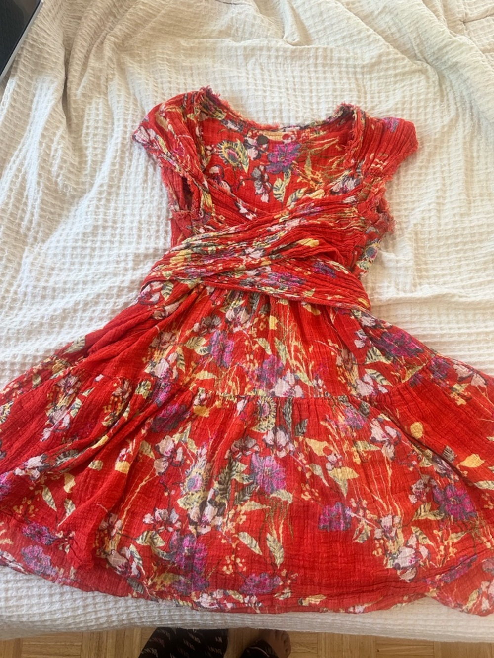 Free People Floral Mini Dress | Boho Gauze Wrap Waist Cottagecore